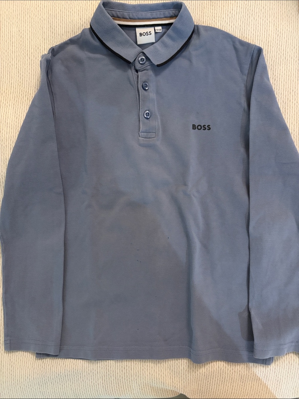 Boss Long-Sleeve Polo in Slate Blue with Contrast Trim